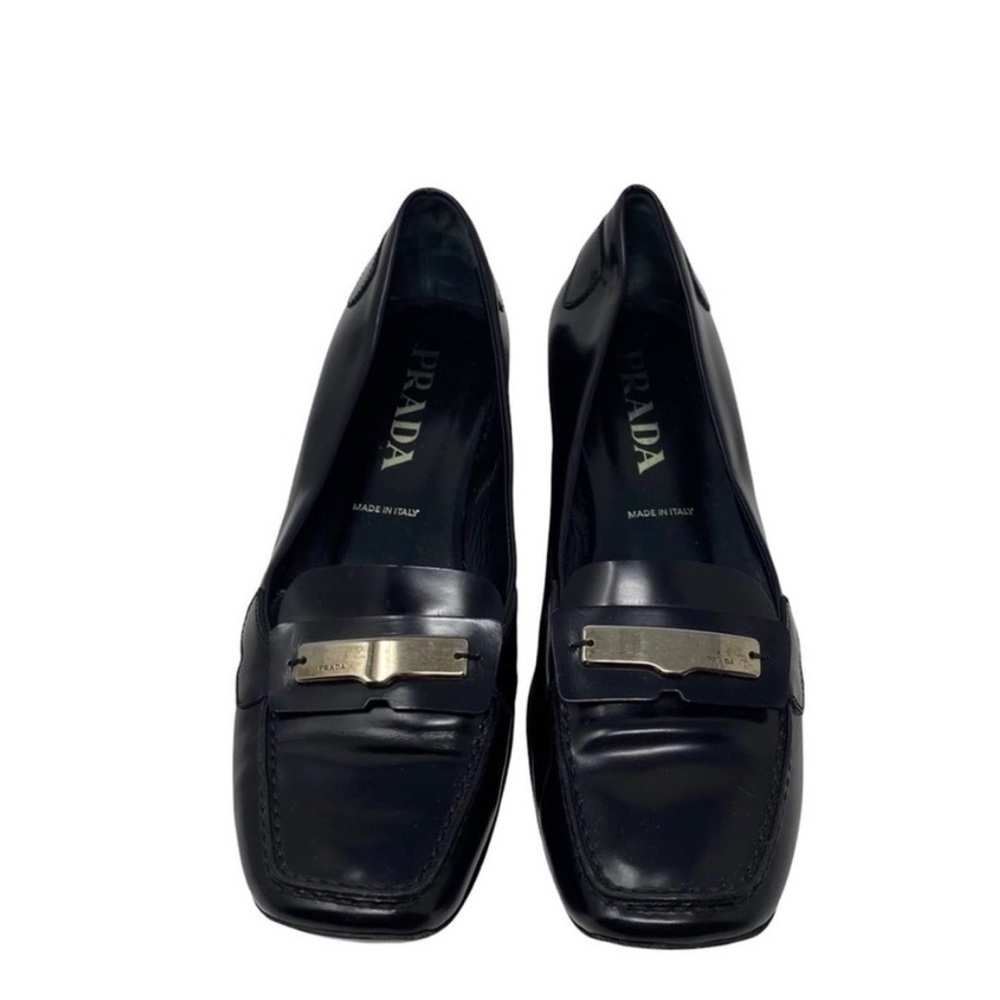 Prada Black Patent Leather Square Toe Loafer Flats with Buckle - Picture 3 of 11